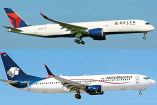 Aviones de Aeroméxico y Delta volando.