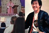 Sacerdote haciendo misa en iglesia y Akira Toriyama sonriendo
