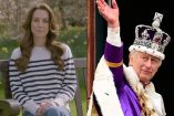 Kate Middleton anunciando que tiene cáncer y a un lado el Rey Carlos III