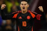 James Rodríguez celebra gol ante España en partido amistoso.