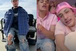 J Balvin con chamarra azul y El Bogueto y El Malilla en video G-Low Kitty