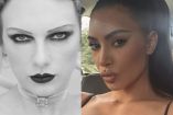 Taylor Swift con boca pintada de negro y Kim Kardashian en automovil