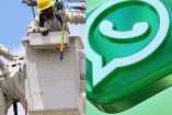 Trabajadores de CFE reparando servicio de luz y logo de WhatsApp