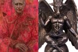 Pintura roja de Carlos III y estatua de Baphomet de cobre