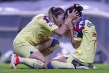 Kiana Palacios y Katty Martínez celebran 1-0 de América en la Final de ida correspondiente al Clausura 2024.