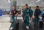 Jugadores de la Selección Mexicana en el Aeropuerto de la Ciudad de México.