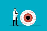 Gráfico de un doctor al lado de un ojo seco