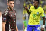 Santiago Giménez y Vinicius Jr. previo a que México y Brasil se enfrenten en partido amistoso previo a la Copa América 2024.