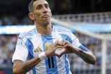 Ángel Di María celebra gol con la Selección de Argentina durante partido amistoso en Estados Unidos.