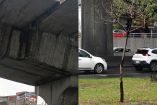 Canaleta cae del segundo piso del Periférico Sur y destroza vehículos. 