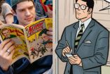 David Corenswet con comic de Superman y Clark Kent