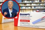 Caja de médicamente pata diabetes, Ozempic, a lado de JOe BIden.