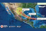 Mapa con la trayectoria del huracán Beryl.