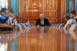 López Obrador en junta en Palacio Nacional
