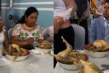 Sirven caldo con gallina completa en boda en Ecuador