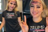 Modelo de OnlyFans Rain Monroe con cara tatuada con 'Trump'