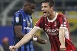 Matteo Gabbia celebra gol en entre Milán e Inter.