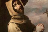 Pintura de San Francisco de Asís con manos juntas