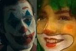 Imagen de Joker y foto de Thalía como payaso