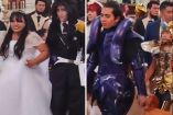 novios e invitados con cosplay de Los Caballeros del Zodiaco en iglesia