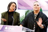 La consejera Norma Irene de la Cruz y la presidenta del INE, Guadalupe Taddei, en conferencia de prensa, ayer, tras la aprobación del Presupuesto de Egresos de la Federación para 2025.