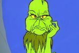 El Grinch con cara enojada, fondo azul