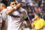 Alexis Vega celebra uno de sus goles en el Xolos Vs Toluca, correspondiente a la Jornada 1 del Clausura 2025 de la Liga MX.