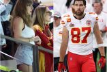 Taylor Swift en las gradas y Travis Kelce en el campo.