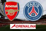 Escudos de Arsenal y PSG en el Emirates Stadium.