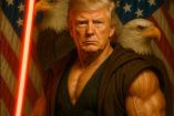 Trump como Sith musculoso y sable rojo