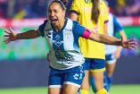 Charlyn Corral celebra la primera de sus anotaciones en la Final del Clausura 2025 de Liga MX Femenil.