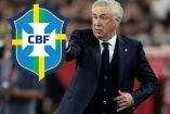 Carlo Ancelotti junto al logo de la CBF.