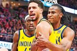 Tyrese Haliburton, jugador de Pacers, celebrando con sus compañeros.