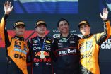 Max Verstappen junto a Norris y Piastri en el podio.
