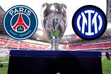 Escudos de PSG e Inter junto a la 'Orejona'.