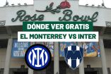 Escudos de Inter y Rayados en el Rose Bowl.