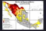 Mapa de la República Mexicana que muestra los niveles de sequía al 15 de junio de 2025, con colores que indican intensidad desde anormalmente seco (amarillo) hasta sequía excepcional (rojo oscuro). Se observa reducción de áreas afectadas en el centro, occidente y sur, mientras que Sonora y Chihuahua siguen con zonas críticas. Imagen oficial del Monitor de Sequía elaborado por el SMN y Conagua.