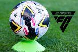 Balón de la Liga MX junto al escudo de EA FC.