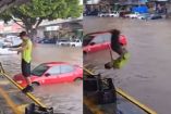 Inundación en Guadalajara termina en competencia improvisada de clavados