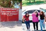 Fachada de secundaria en Cancún y mujer detenida por delitos contra menores.