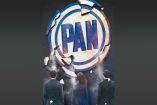 Ilustración sobre un logo del PAN desmoronándose frente a sus militantes.