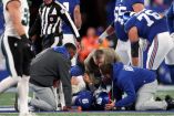 Jaxson Dart, quarterback de Giants, sufrió un fuerte golpe en el tercer cuarto.