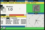 Captura de pantalla de Windows 1.0 mostrando su interfaz gráfica con ventanas abiertas, íconos y aplicaciones como MS-DOS Ejecutivo, Write, Reloj y Reversi, ilustrando la simplicidad visual del sistema operativo lanzado en 1985 por Microsoft.