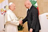 León XIV fue recibido por Joseph Aoun en el palacio presidencial en Baabda, al este de la capital Beirut. Foto: AFP