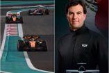 'Checo' Pérez junto a los autos de Fórmula 1.