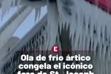 Una ola de frío ártico transformó el faro de St. Joseph en una postal congelada frente al lago Michigan. El fenómeno extremo ya afecta a más de 60 millones de personas y mantiene en alerta a varios estados de EE. UU. Imágenes que parecen de película y confirman la fuerza del invierno. #ClimaExtremo #OlaDeFrío #Invierno2025