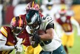 Saquon Barkley ayudó a Filadelfia, que pese a un inicio complicado logró imponer condiciones en la segunda mitad para asegurar el banderín del NFC East.