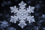 Cristal de nieve visto en primer plano, con simetría hexagonal perfectamente definida y ramificaciones delicadas, ejemplo de la geometría natural del hielo estudiada por Wilson “Snowflake” Bentley.