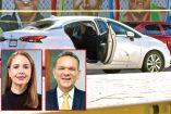 Los diputados de MC Sergio Torres y Elizabeth Montoya y el auto en el que sufrieron ataque.