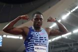 Athletics - Diamond League - Xiamen Diamond League - Egret Stadium, Xiamen, China - September 2, 2023 Christian Coleman of the U.S. celebrates after winning the men's 100m final REUTERS/Aly Song